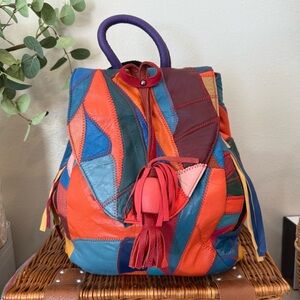 Backpack Bag Amerileather Betsy Backpack Colorful Patchwork Hippie Art (#1722-9)